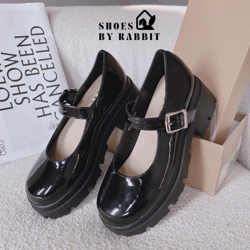 Giày mary jane, giày da bóng đế cao, giày quai ngang