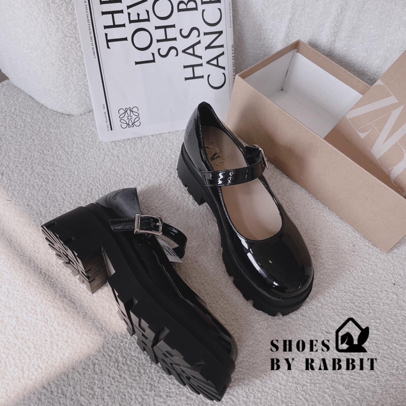 Giày mary jane, giày da bóng đế cao, giày quai ngang