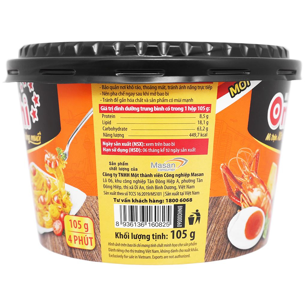 Mì trộn Omachi xốt tôm phô mai trứng muối bát 105g