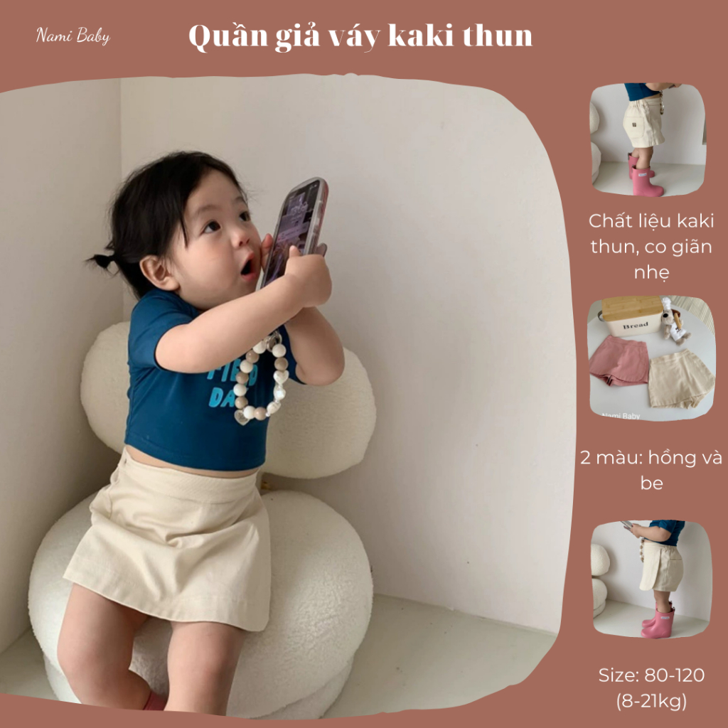 (HÀNG CÓ SẴN) (ẢNH THẬT Ở CUỐI) Quần short giả váy Nami Baby chất liệu kaki thun co giãn nhẹ cho bé gái