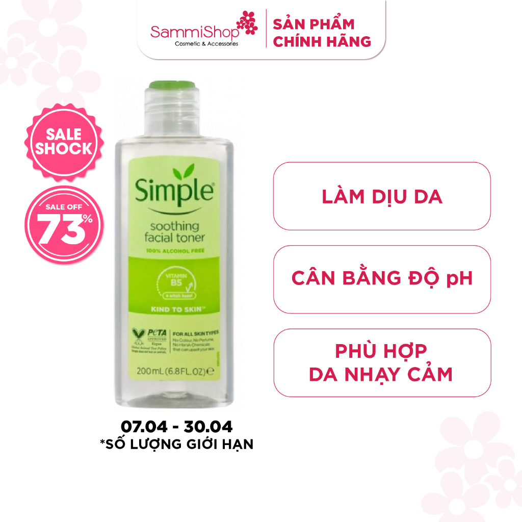 Nước hoa hồng Simple Kind To Skin Soothing Facial Toner 200Ml