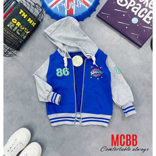 Mcbb 47-60 kg vải da cá áo khoác nam áo gió nam dài tay áo có nón nam trùm đầu dây rút áo lạnh nam hoodie zip bé trai bộ