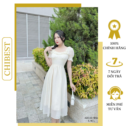 Đầm maxi tơ ánh kim phối ren tiếu thư sang trọng CHIBEST ADC33