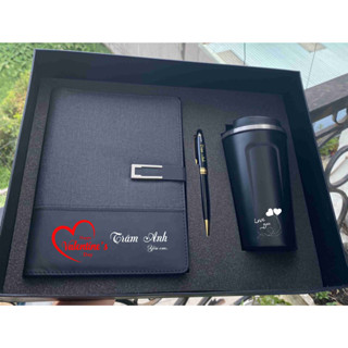 Giftset - bộ quà tặng sổ tay da + ly giữ nhiệt + bút ký - quà tặng văn phòng, thầy cô - in khắc theo yêu cầu