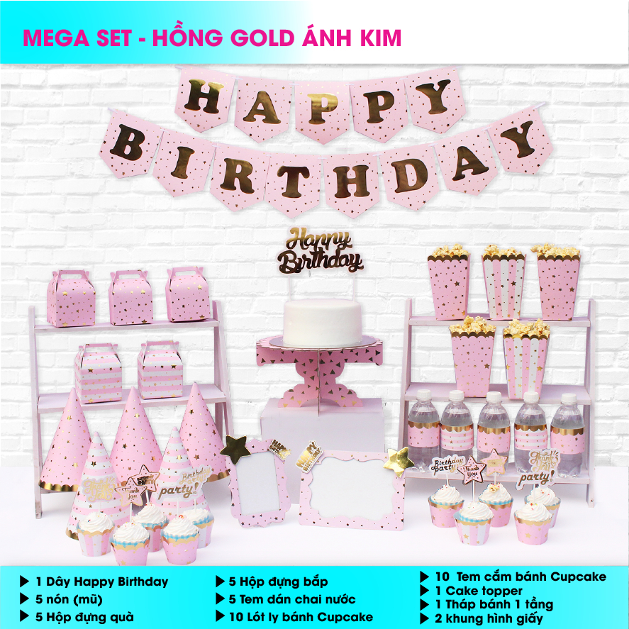 Set trang trí sinh nhật chủ đề Ánh Kim