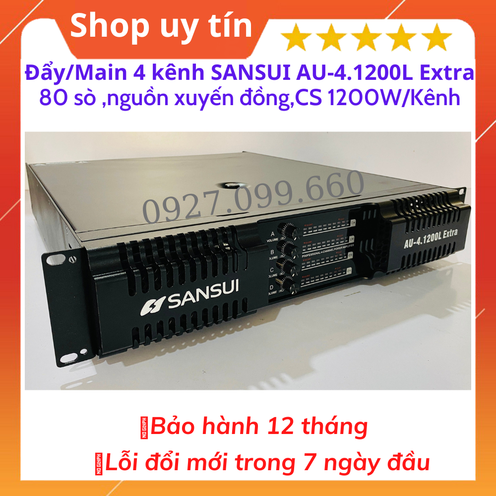 Cục đẩy 4 Kênh SANSUI AU-4.1200L Extra,Trang Bị 80 Sò Công Suất 1200W/Kênh/4 ôm.Bảo hành 12 tháng.