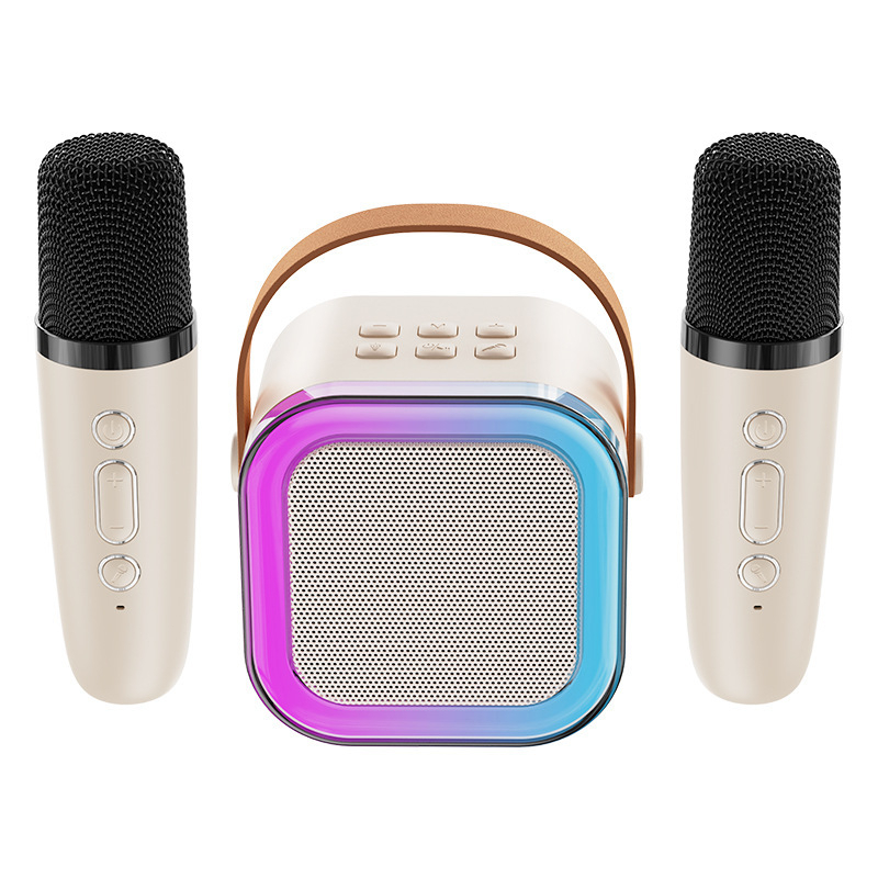 Loa Karaoke Bluetooth Xách Tay Mini K12 Tích Hợp Đèn Led Nhiều Màu, Loa Nghe Nhạc Siêu To Tặng Kèm Micro Không Dây