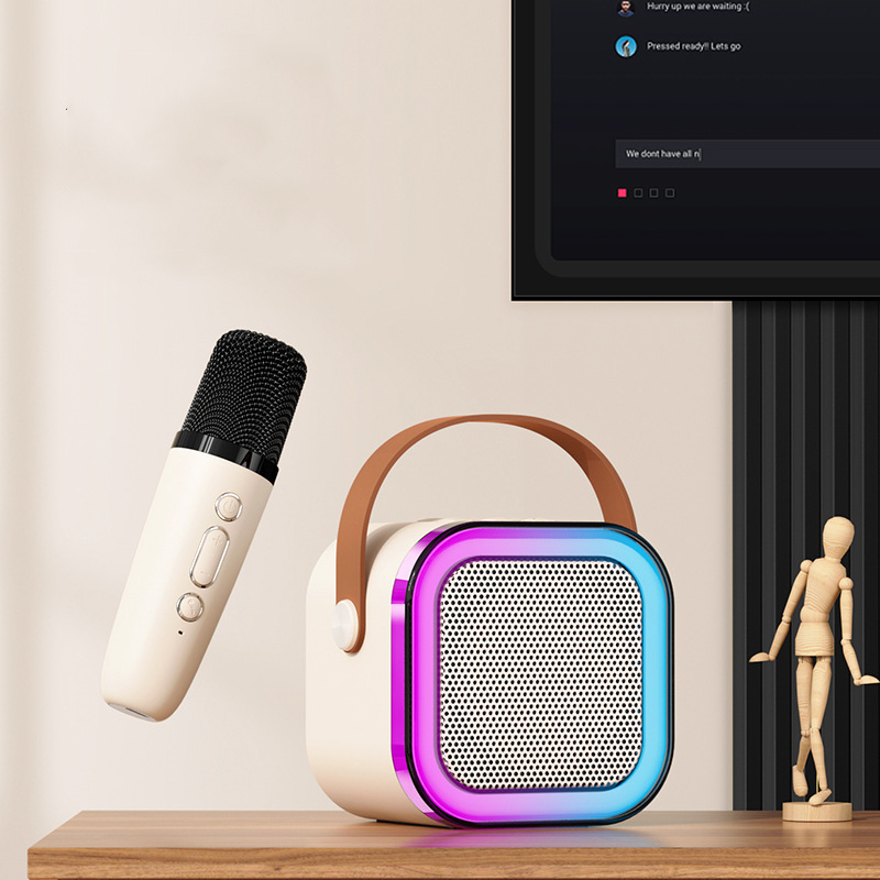 Loa Karaoke Bluetooth Xách Tay Mini K12 Tích Hợp Đèn Led Nhiều Màu, Loa Nghe Nhạc Siêu To Tặng Kèm Micro Không Dây