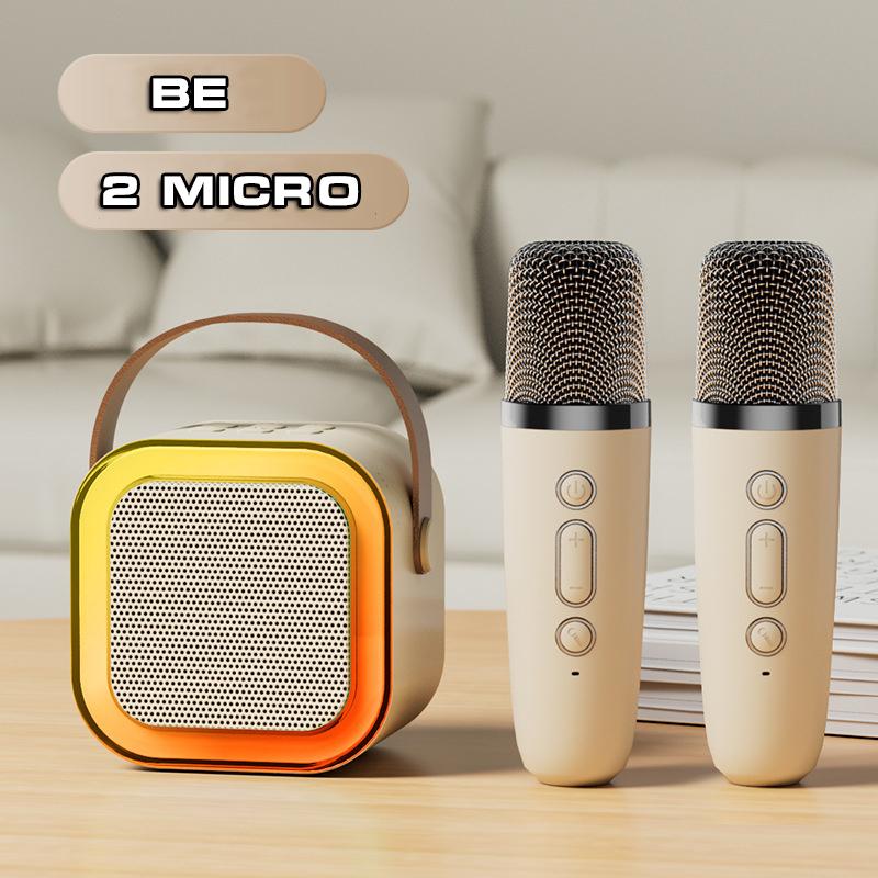 Loa Karaoke Bluetooth Xách Tay Mini K12 Tích Hợp Đèn Led Nhiều Màu, Loa Nghe Nhạc Siêu To Tặng Kèm Micro Không Dây
