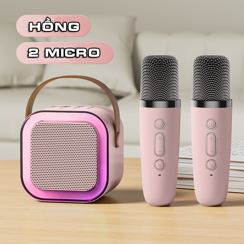 Loa Karaoke Bluetooth Xách Tay Mini K12 Tích Hợp Đèn Led Nhiều Màu, Loa Nghe Nhạc Siêu To Tặng Kèm Micro Không Dây