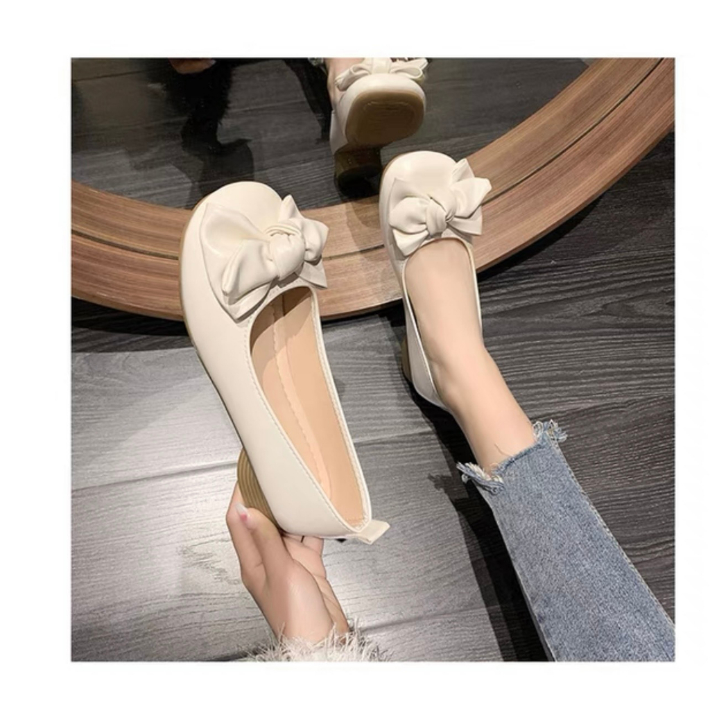 Giầy búp bê nữ nơ buộc gót cao 3 phân đế dẻo hàng Quảng Châu