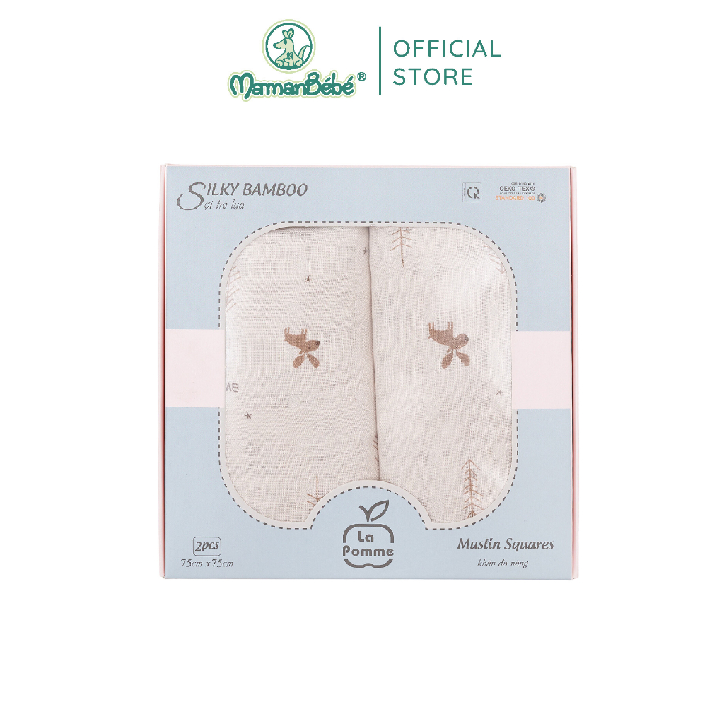 (MamanBébé chính hãng) K002 Set 2 khăn sữa sợi tre lụa La Pomme - 75x75cm Hươu