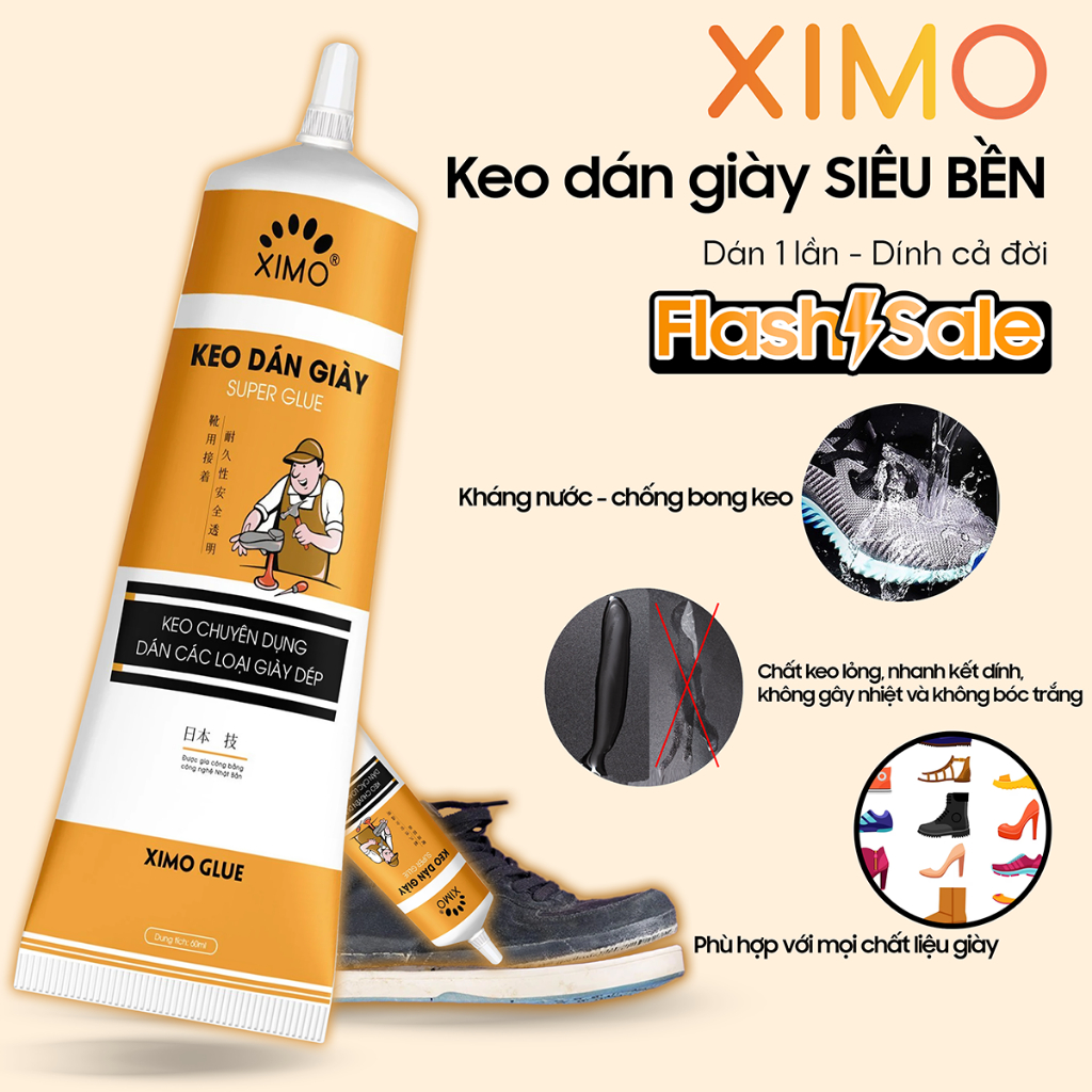 Keo dán giày dép đa năng trong suốt siêu dính chắc Ximo KDG06, chống nước, dán giầy thể thao, sneaker, túi xách, đồ da.