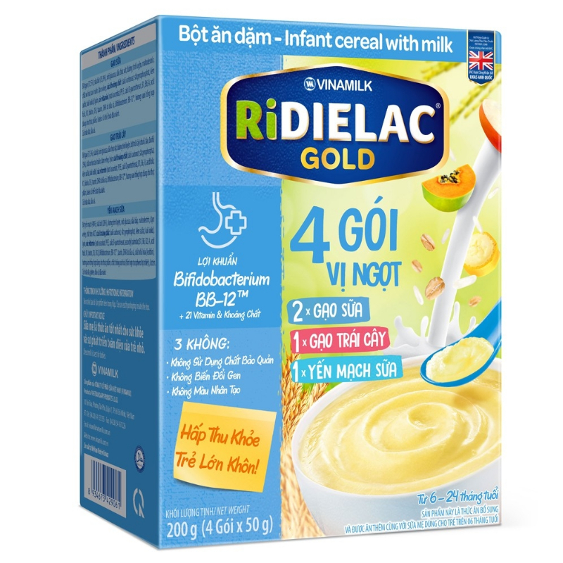 Bột ăn dặm Ridielac Gold 4 gói 3 vị ngọt (200g)