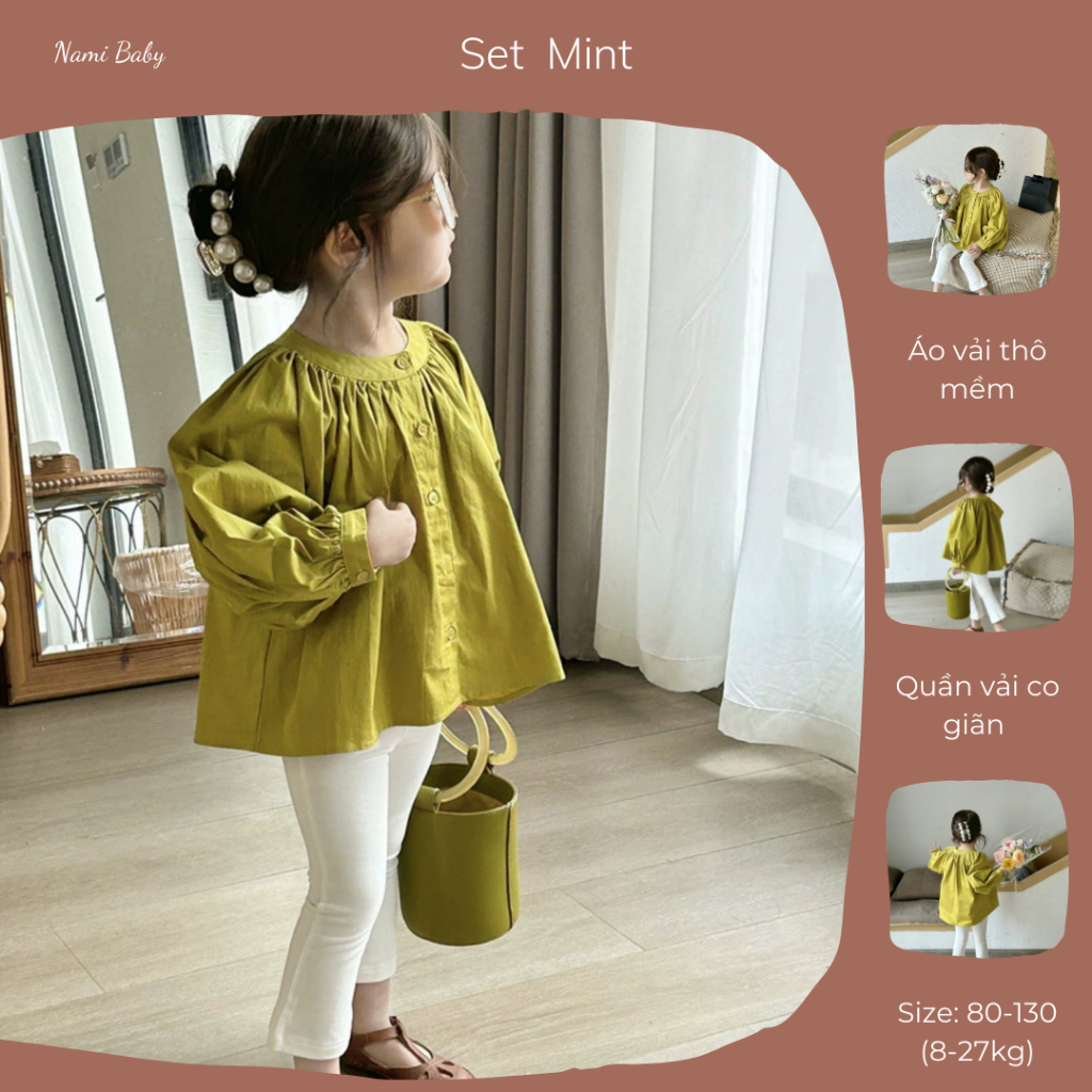 (𝐇𝐀̀𝐍𝐆 𝐂𝐎́ 𝐒𝐀̆̃𝐍) Set xinh cho bé gái Nami Baby quần ống loe cho bé gái phong cách Hàn Quốc