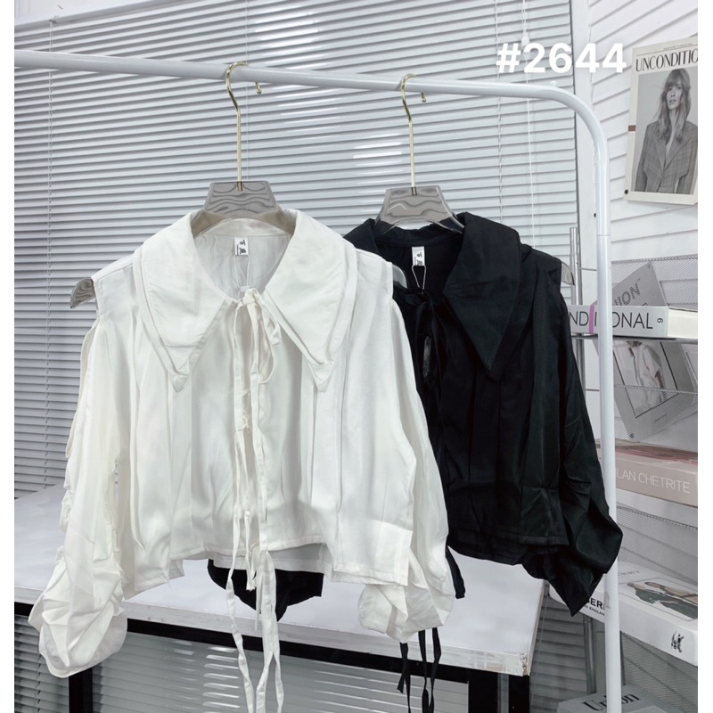 ÁO SƠMI CROPTOP HỞ VAI TAY RÚT THẮT NƠ SIÊU XINH