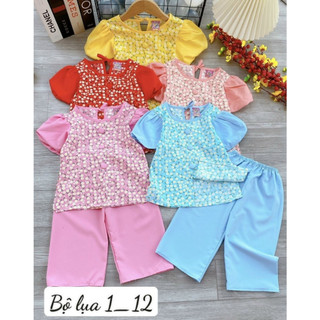 Bộ bà ba lụa cách điệu hoạ tiết dễ thương cho bé gái