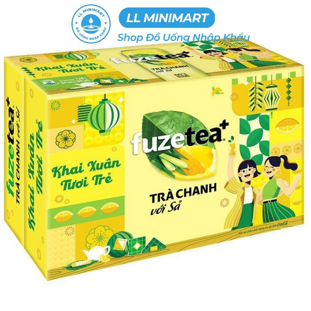 Thùng 24 Lon Trà Chanh Sả Fuze Tea Plus 320ML/Lon - Ủ Từ Lá Trà Xanh Cao Nguyên Hương Vị Tươi Ngon