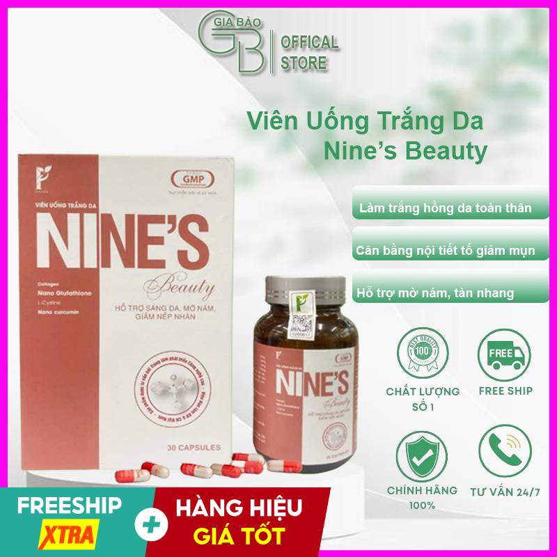 Nines Beauty Viên Uống Trắng Da Mờ Nám 9 Ngày Đẹp Chính Hãng Hộp 30 Viên Hàng Chính Hãng