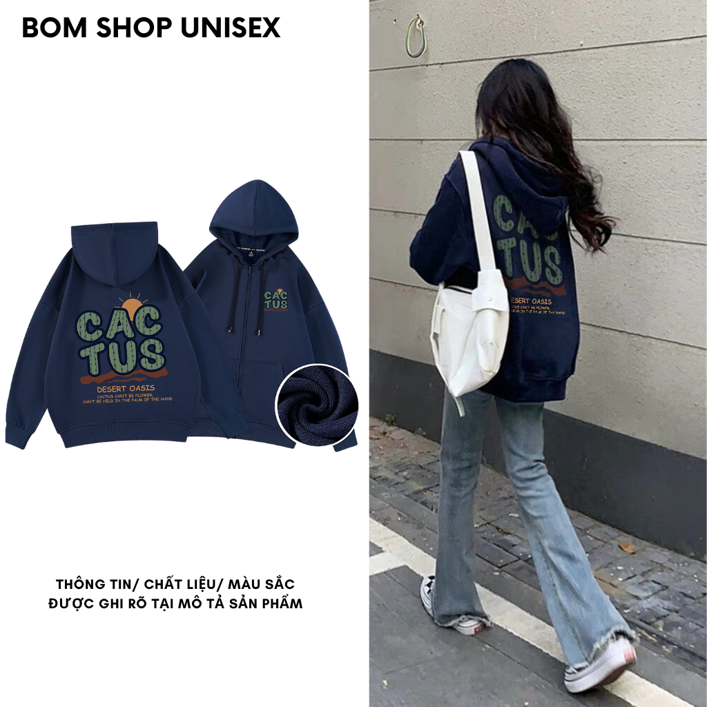 Áo Khoác Nỉ Hoodie Zip CACTUS Form Rộng Nam Nữ Unisex
