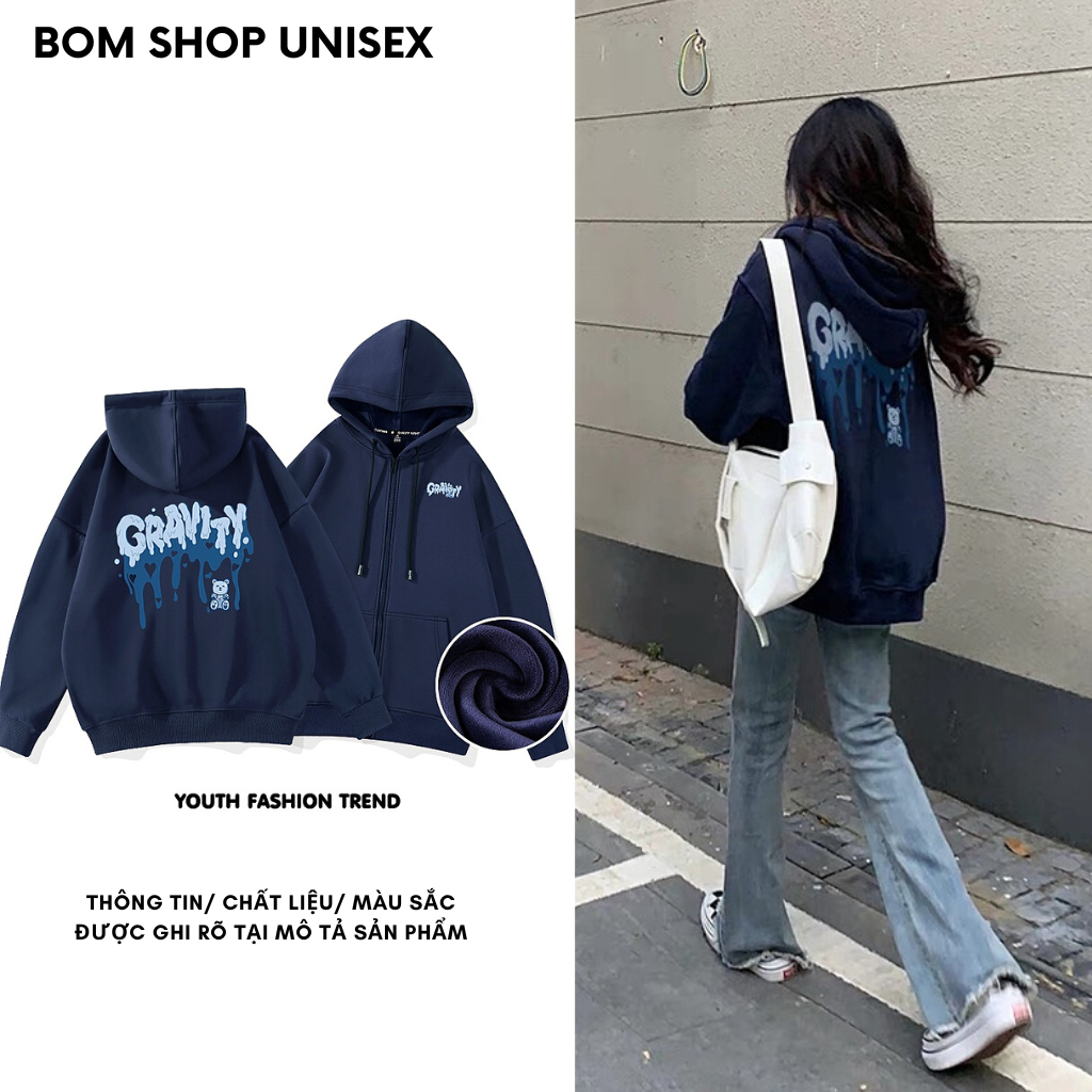 Áo Khoác Nỉ Hoodie Zip GRAVITY Form Rộng Nam Nữ Unisex