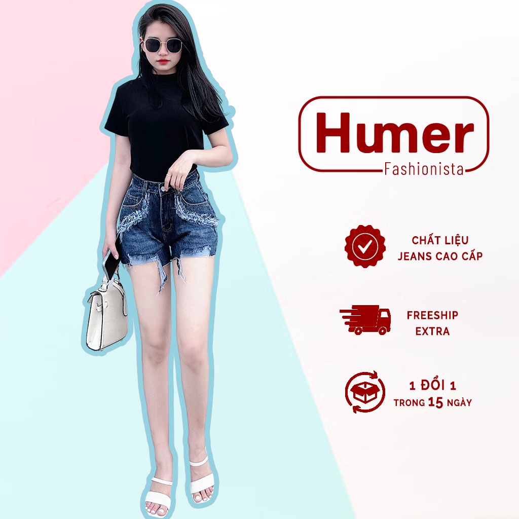 Quần short nữ Humer short bò lưng cao thiết kế siêu cá tính Q.88136