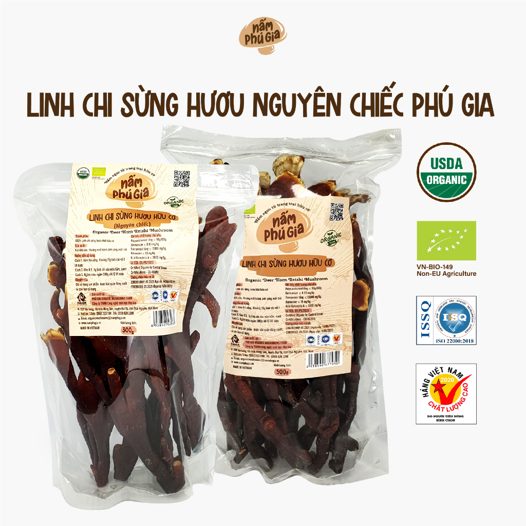 Nấm Linh Chi Sừng Hươu Hữu Cơ Nguyên Chiếc Gói 300g/500g