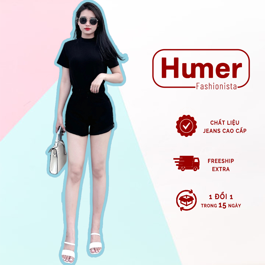 Quần đùi jean HUMER short bò nữ lưng cao thiết kế siêu cá tính Q.88134