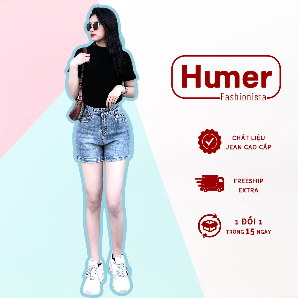 Quần đùi bò Humer short jean nữ lưng cao thiết kế siêu cá tính Q2172