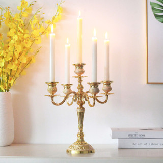 Chân nến trang trí vintage 5 tay đồ decor bàn tiệc phòng khách phong cách hoàng gia sang trọng V36