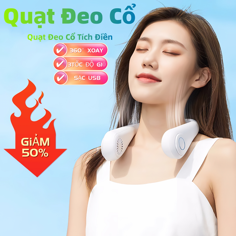 Quạt Đeo Cổ Tích Điện Mini Không Cánh Tiện lời , Xoay 360 Độ Sạc USB Tiện Dùng .Quạt treo cổ cao cấp mới 2023