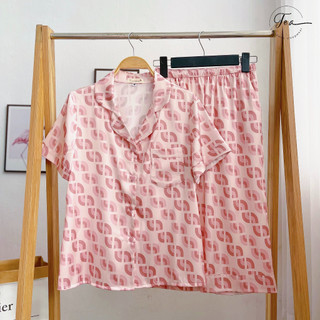Bộ Mặc Nhà Pyjama Lụa Cộc Lửng Tea Store Họa Tiết