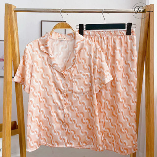 Bộ Mặc Nhà Pyjama Lụa Cộc Lửng Tea Store Họa Tiết