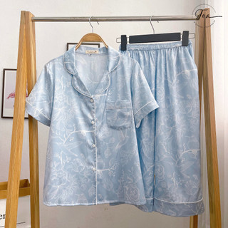 Bộ Mặc Nhà Pyjama Lụa Cộc Lửng Tea Store Họa Tiết