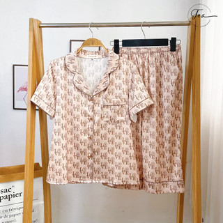 Bộ Mặc Nhà Pyjama Lụa Cộc Lửng Tea Store Họa Tiết