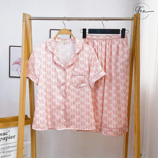 Bộ Mặc Nhà Pyjama Lụa Cộc Lửng Tea Store Họa Tiết