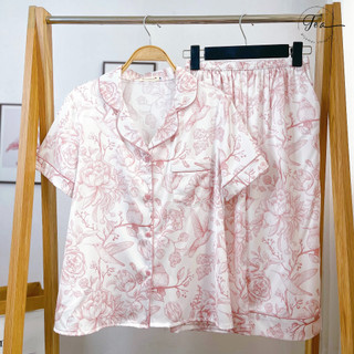Bộ Mặc Nhà Pyjama Lụa Cộc Lửng Tea Store Họa Tiết