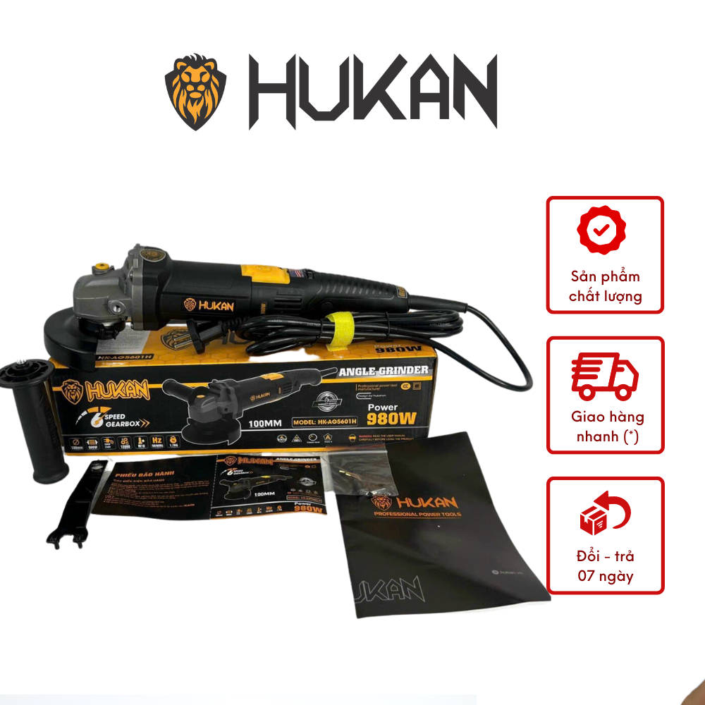 Máy mài cầm tay HUKAN AG5601M - công tắc bóp công suất 980W bảo hành chính hãng