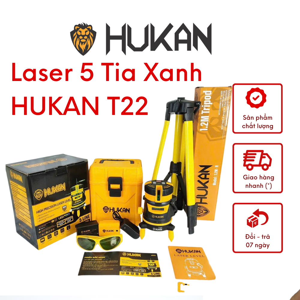 Máy Cân Bằng Laser 5 Tia Xanh Hukan T22 Full Hộp + Phụ Kiện Bảo Hành 6 Tháng