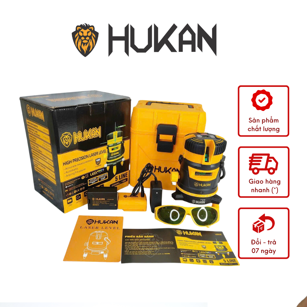Máy Cân Bằng Laser 5 Tia Xanh Hukan T22 Full Hộp + Phụ Kiện Bảo Hành 6 Tháng