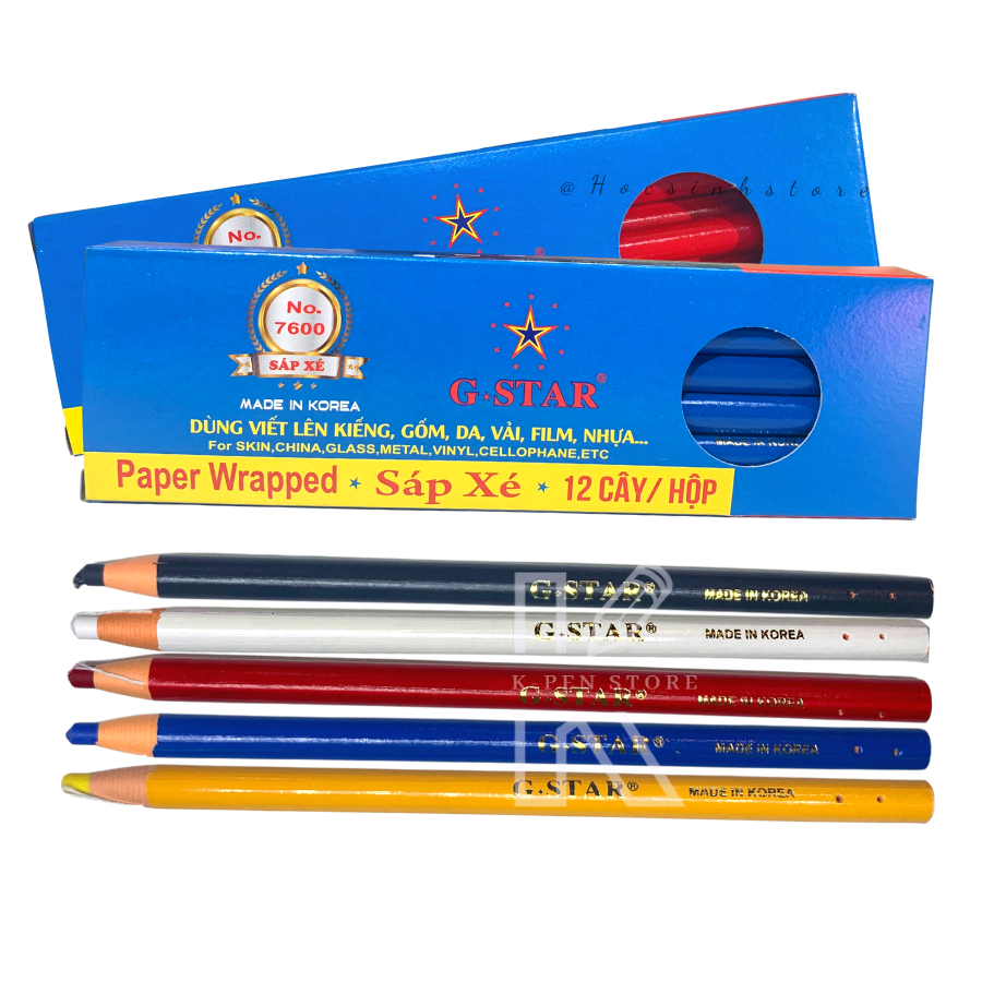 Hộp 12 cây sáp xé lẻ Hàn Quốc hiệu GSTAR, mới 100%. (Đỏ - Trắng - Vàng - Xanh - Đen)