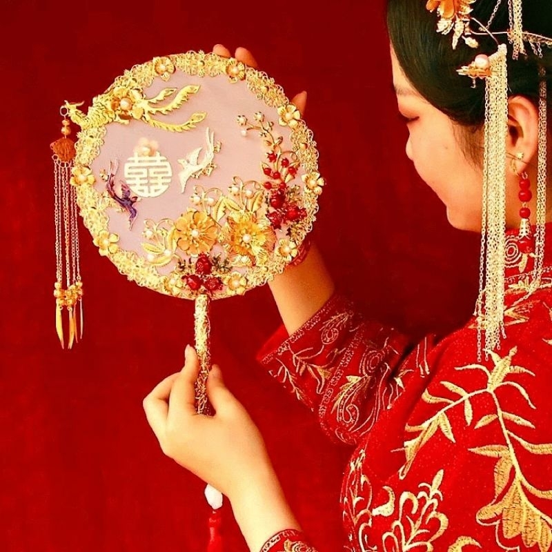 Quạt tròn trơn- quạt phôi phong cách cổ trang