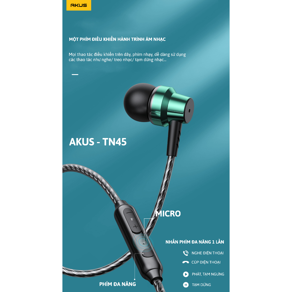 Tai nghe có dây Jack 3.5 mm Hàng chính hãng- Lọc tiếng ồn - Hỗ trợ mic đàm thoại - Âm bass trầm và sâu bảo hành 1 đổi 1