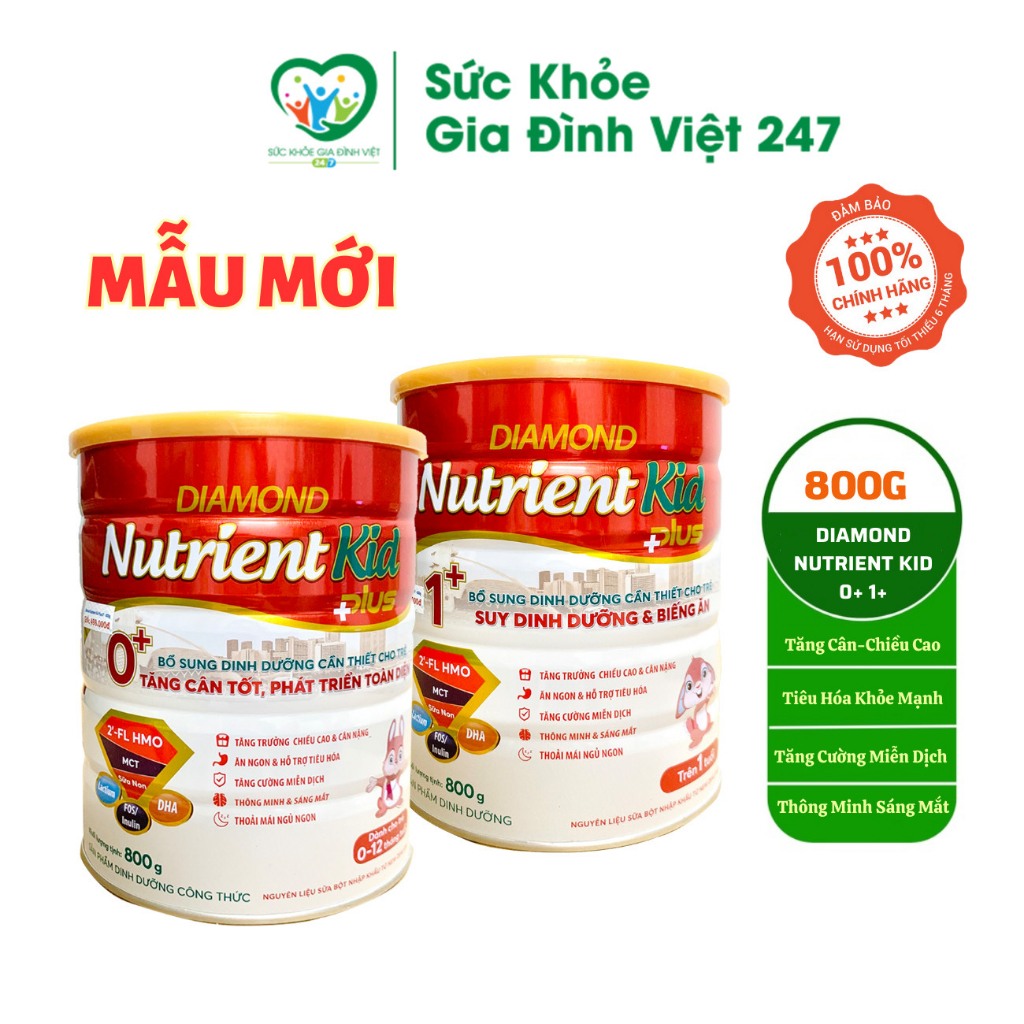 Sữa Diamond Nutrient Kid Số 0+ 1+ 800Gr  - Giúp Tăng Cường Miễn Dịch Tăng Cân Tiêu Hóa Khỏe Mạnh suckhoegiadinhviet247