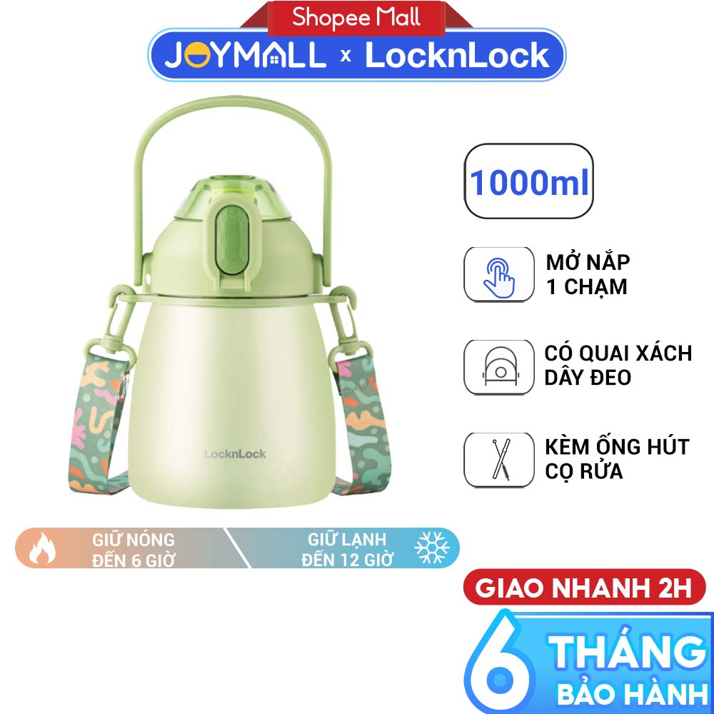 (ĐỘC QUYỀN JOYMALL) Bình giữ nhiệt LocknLock LHC3311 1 lít -Hàng chính hãng, thép không gỉ có ống hút, dây đeo quai xách