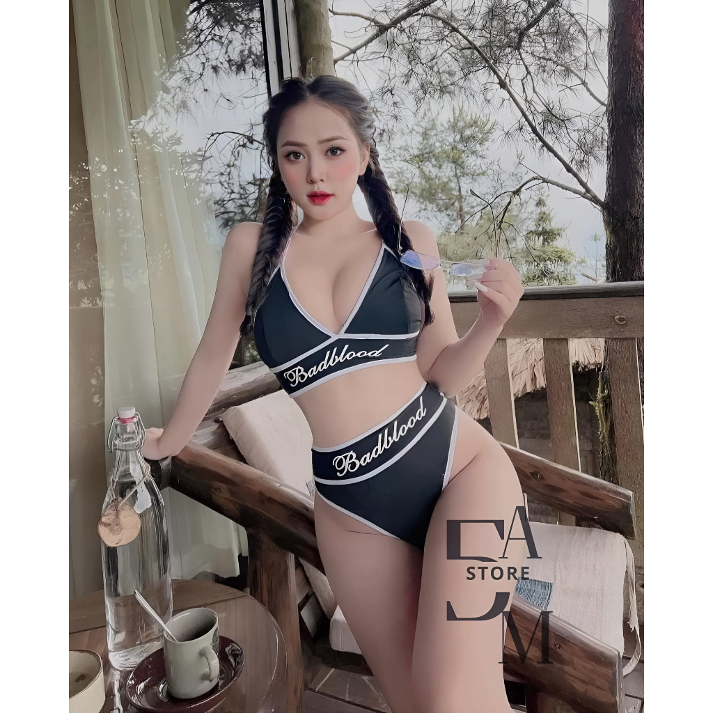 Đồ bơi nữ đi biển bikini 3 mảnh badblo áo ngắn tay croptop 2 dây kèm quần bơi sang chãnh 5Am Store