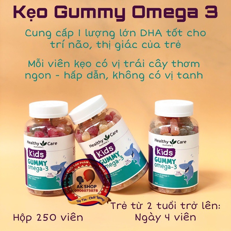 Kẹo Gummy Healthy Care Omega 3 Kids 250v - Úc