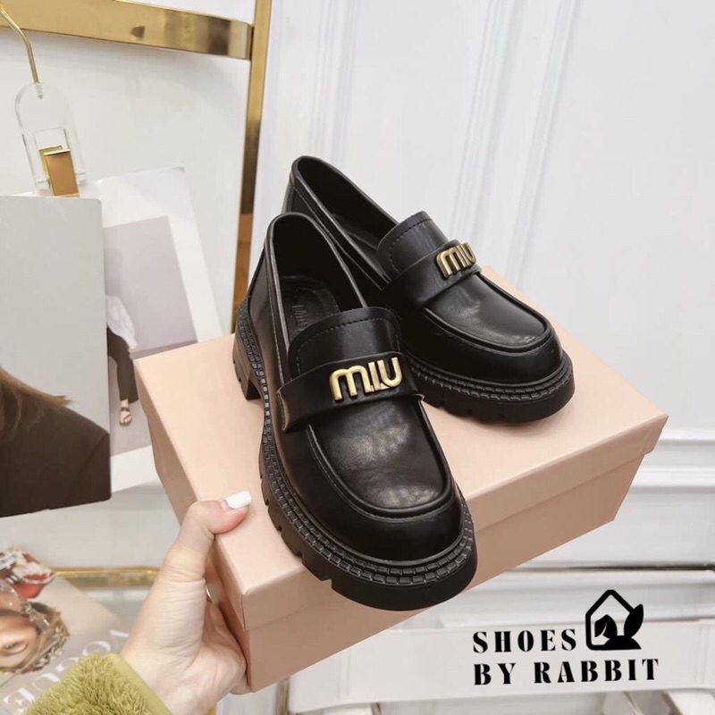 Giày moca miu, giày miumiu, giày nữ da bóng mũi tròn đế cao