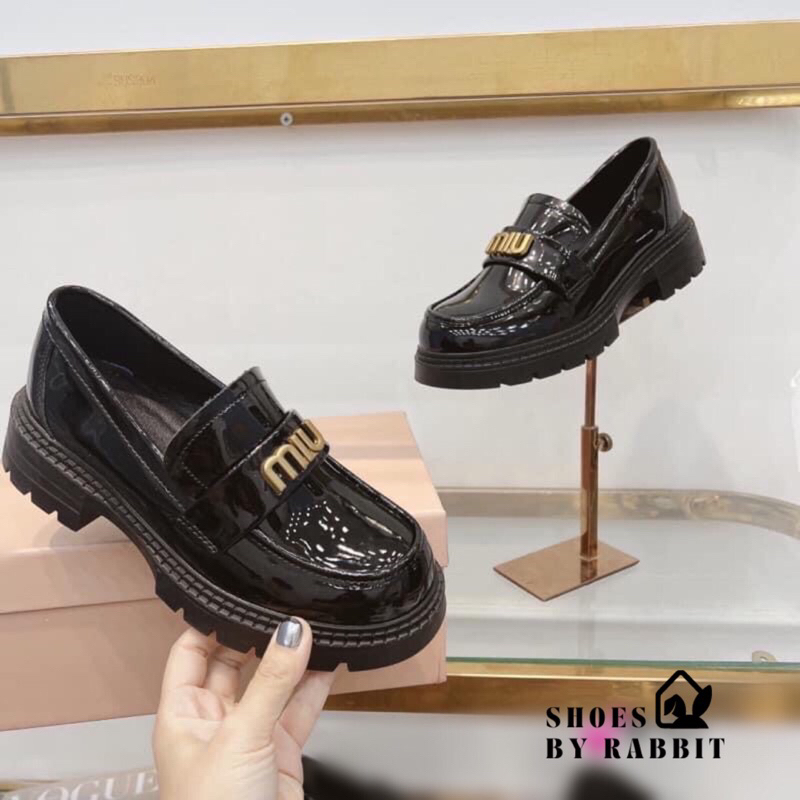 Giày moca miu, giày miumiu, giày nữ da bóng mũi tròn đế cao