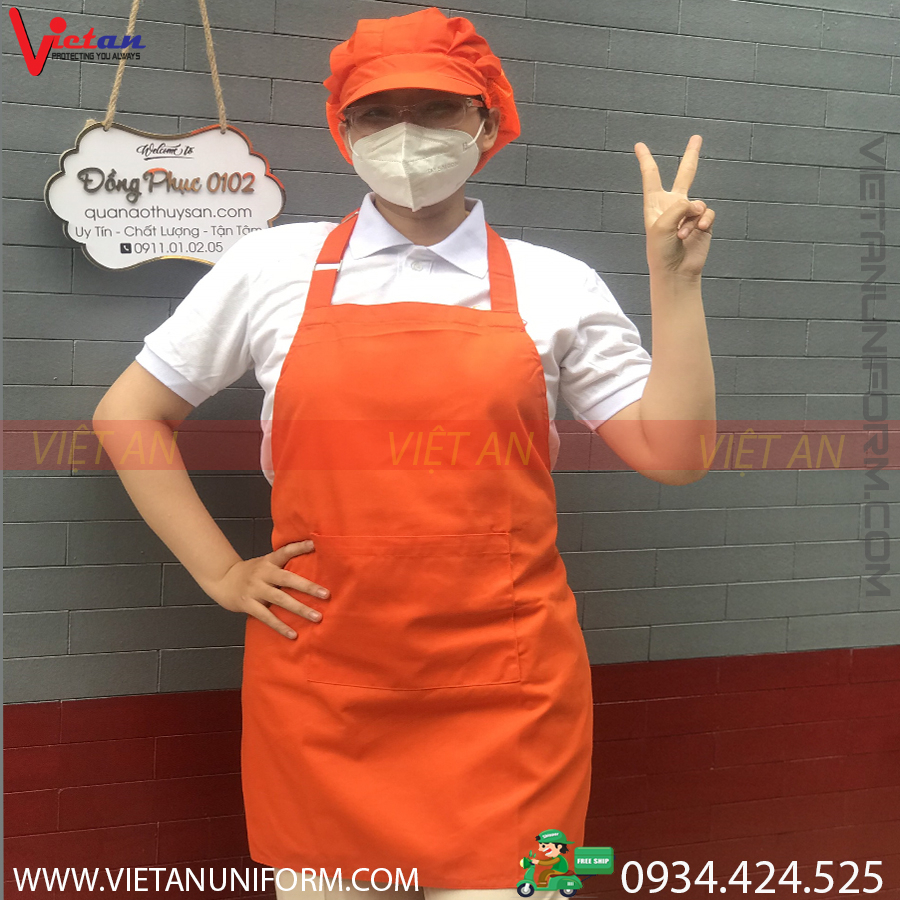 Tạp dề vải kaki dày dặn,mềm mịn màu CAM sử dụng trong ngành thực phẩm, pha chế, phục vụ